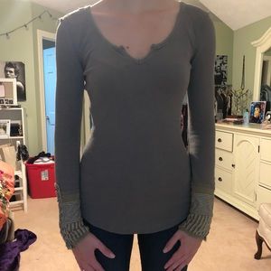 Free People olive green thermal shirt
